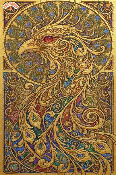 Esranın Dünyası لوحة زيتية لطائر الفينيق الأسطوري ذو الريش الذهبي، أحجية خشبي...