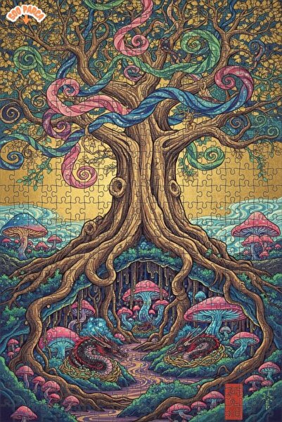 Esranın Dünyası Dragon Forest Mysterious Tree Oil Painting Lookalike Double-L...