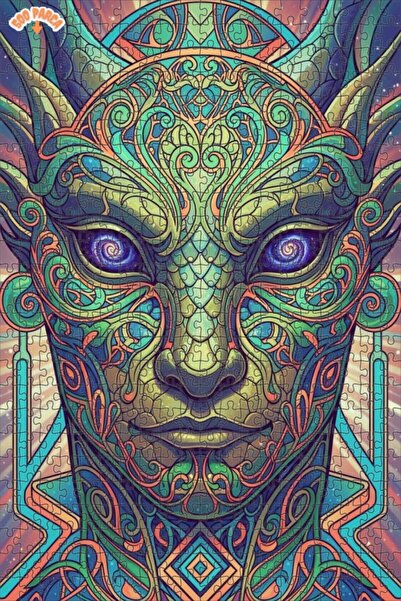 Esranın Dünyası Magic Faced Psychedelic Abstract Art Oil Painting Look Wood P...