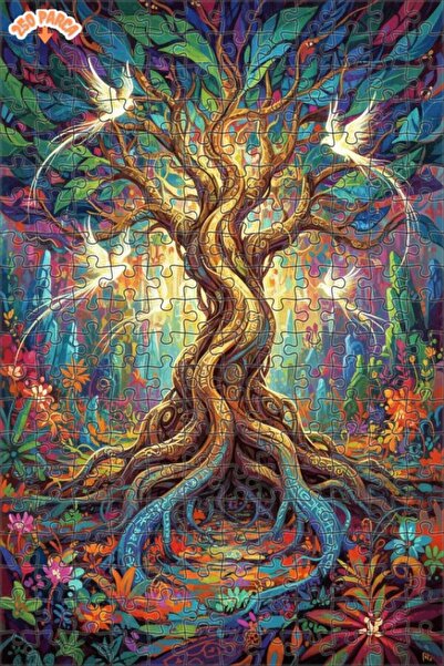Esranın Dünyası Spirit Tree Oil Painting Lookalike Double-Layer Framed Wooden...