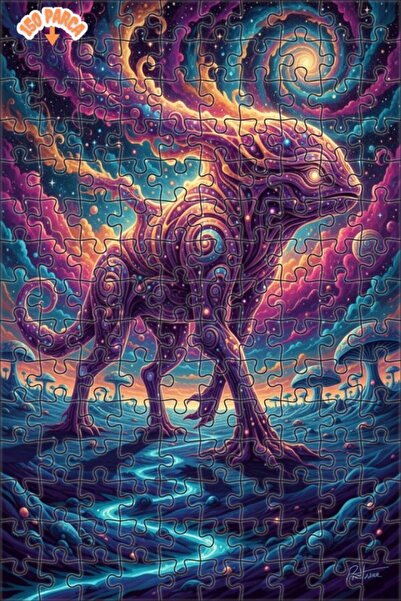 Esranın Dünyası Fantastic Space Creature Oil Painting Look Double Layer Frame...