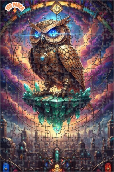 Esranın Dünyası Mechanical Owl Crystal Island Double Layer Framed Wooden Puzz...