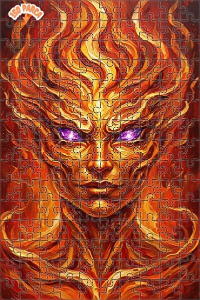 Esranın Dünyası Flame God Oil Painting Look Wooden Puzzle Double Layer Framed...