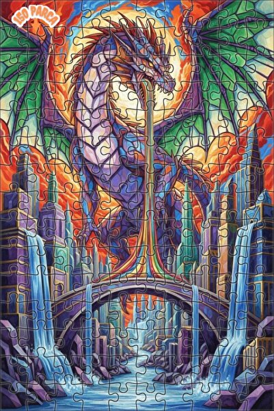 Esranın Dünyası Rainbow Breathing Dragon Art Oil Painting Double-Layer Framed...