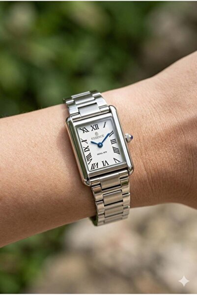 Essence Silver Rectangular Case Women's Wristwatch |   22mm Steel Case, Silve...