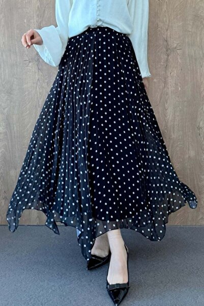 Şulemoda Giyim Fusta asimetrică din cu buline piese, neagră