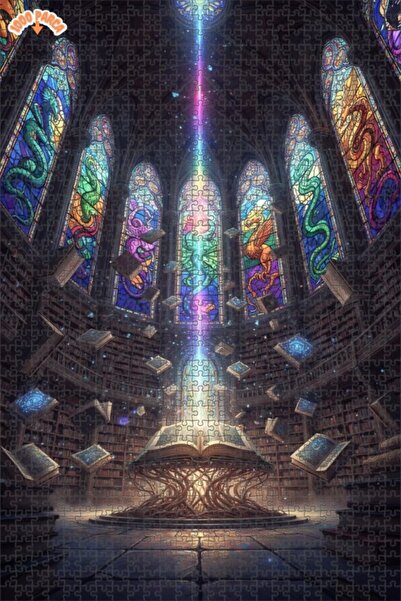 Esranın Dünyası Magical Library Oil Painting Look Double Layer Framed Wooden ...