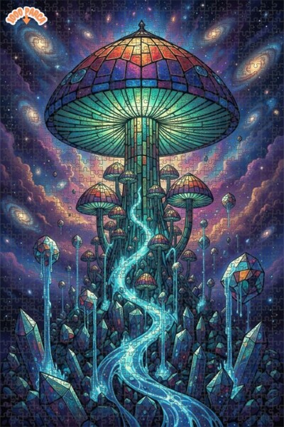 Esranın Dünyası Fantastic Galaxy Mushroom Art Double-Layer Framed Wooden Puzz...