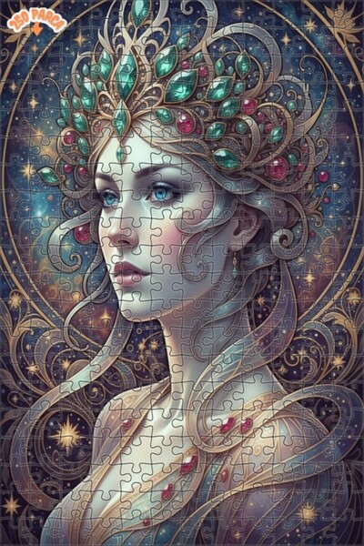 Esranın Dünyası Majestic Star Queen Oil Painting Look Wooden Puzzle with Doub...