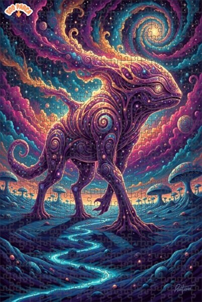 Esranın Dünyası Fantastic Space Creature Oil Painting Look Double Layer Frame...