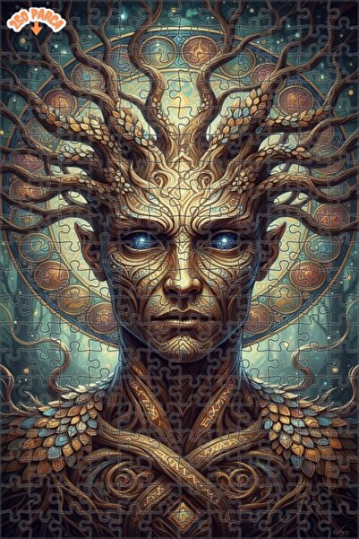 Esranın Dünyası Cosmic Tree Man Oil Painting Lookalike Double-Layer Framed Wo...