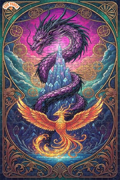 Esranın Dünyası Dragon and Phoenix Double-Layer Framed Wooden Puzzle 500 Piec...