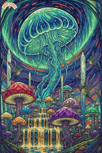 Esranın Dünyası Fantastic Jellyfish and Colorful Mushroom Forest Wooden Puzzl...