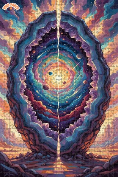 Esranın Dünyası Galaxy Geodu Watercolor Look Wooden Puzzle Double-Layer Frame...