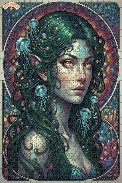 Esranın Dünyası Mermaid Artwork Looking Oil Painting Double-Layer Framed Wood...