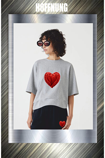 HOFFNUNG Unisex Casual Short Sleeve Set with Red Heart Print Outdoor Spring/S...