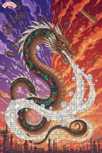 Esranın Dünyası Steam Dragon Art Double Layer Framed Wooden Puzzle 500 Pieces...