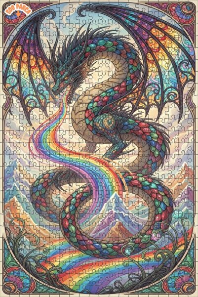 Esranın Dünyası Rainbow Wind-Up Dragon Art Double Layer Framed Wooden Puzzle ...