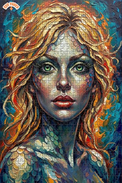 Esranın Dünyası لغز خشبي فني بتصميم حورية البحر مرسومة بالزيت مزدوج الطبقات إ...