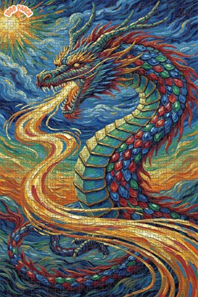 Esranın Dünyası Dragon Fire Oil Painting Look Double Layer Framed Wooden Puzz...