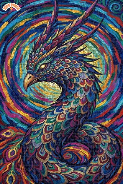 Esranın Dünyası Fantastic Phoenix Oil Painting Look Double Layer Framed Woode...