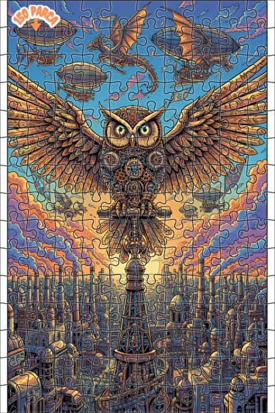 Esranın Dünyası Mechanical Owl City Illustration Ç Double-Layer Framed Wooden...
