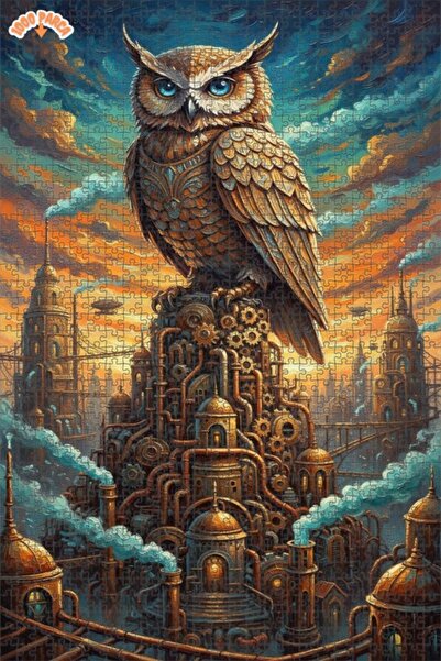 Esranın Dünyası Colossal Mechanical Owl Oil Painting Lookalike Double-Layer F...