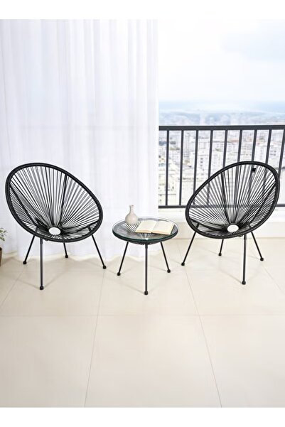 Generic Gray Outdoor Balcony Table with Chair 2+1