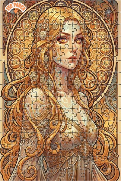 Esranın Dünyası Golden Glittering Woman Figure Oil Painting Lookalike Double-...