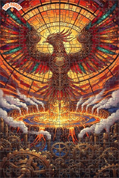 Esranın Dünyası Mystical Phoenix Steampunk Art Double-Layer Framed Wooden Puz...