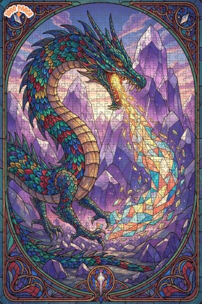 Esranın Dünyası Majestic Dragon Fire Art Double-Layer Framed Wooden Puzzle 10...