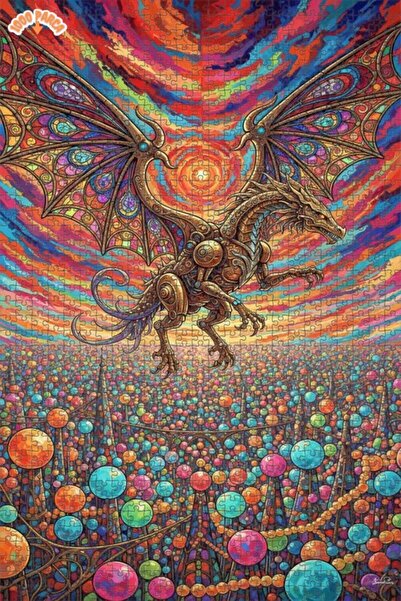 Esranın Dünyası Mystical Dragon Oil Painting Look Double Layer Framed Wooden ...