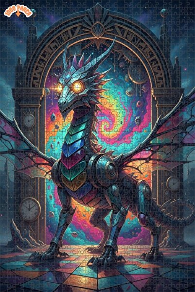 Esranın Dünyası Mechanical Dragon Surrealism Looking Wood Puzzle with Double-...