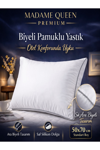 MADAME QUEEN Premium 50X70 Piped Cotton Pillow – 800 Gr