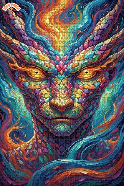 Esranın Dünyası The Colorful Dance of the Dragon Oil Painting Look Wooden Puz...