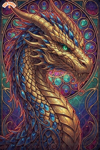 Esranın Dünyası Majestic Dragon Artistic Looking Double-Layer Framed Wooden P...