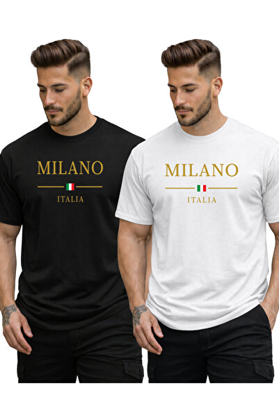 DEEPSENCE Σετ 2 τεμαχίων 100% Βαμβάκι Άνετα μπλουζάκια MİLANO DESIGN