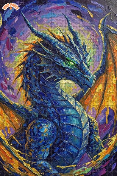 Esranın Dünyası Dragon Art Oil Painting Look Double Layer Framed Wooden Puzzl...