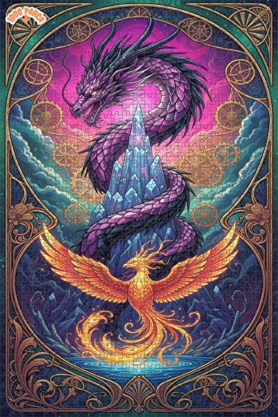 Esranın Dünyası Dragon and Phoenix Double-Layer Framed Wooden Puzzle 1000 Pie...