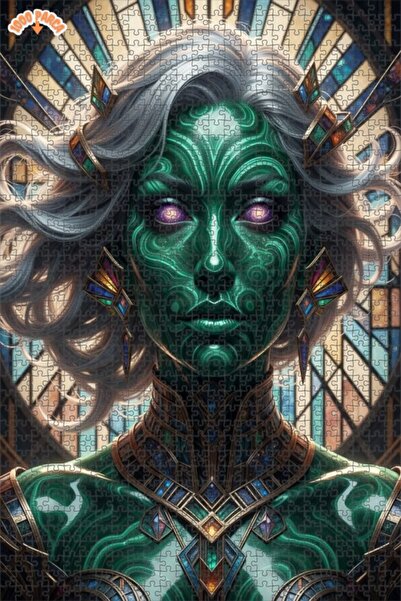 Esranın Dünyası Green Woman Figure Oil Painting Lookalike Art Double-Layer Fr...