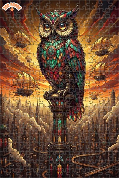 Esranın Dünyası Steam City Owl Oil Painting Lookalike Double-Layer Framed Woo...