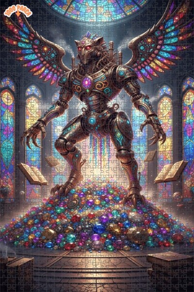 Esranın Dünyası Mystical Mechanical Winged Cat Treasure Double-Layer Framed W...