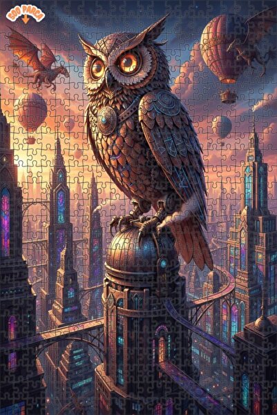 Esranın Dünyası Mechanical Owl City Fantasy Oil Painting Double-Layer Framed ...