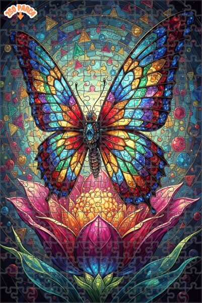 Esranın Dünyası فراشة ملونة منقوش لوحة فنية زجاجية ملونة مزدوج الطبقات بازل خ...