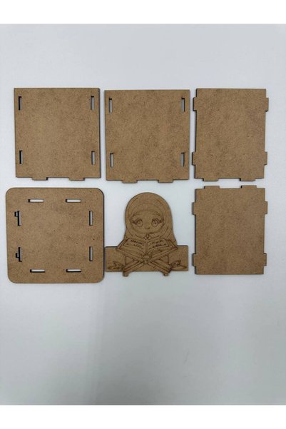 WOODIVA AHŞAP Girl Reading Quran Painting Wooden Pen Holder School DIY Activity Activity Art (9 cm X 7 cm X 9 cm)
