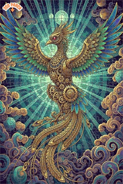 Esranın Dünyası Mechanical Phoenix Oil Painting Look Double Layer Framed Wood...