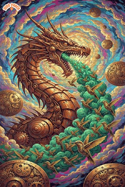 Esranın Dünyası Steam Dragon Bird Flock Oil Painting Lookalike Double-Layer F...