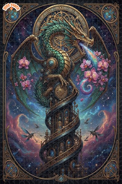 Esranın Dünyası Steampunk Dragon Art and Time Double-Layer Framed Wooden Puzz...