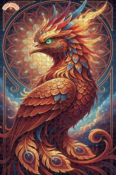 Esranın Dünyası Gorgeous Phoenix Oil Painting Look Double Layer Framed Wooden...