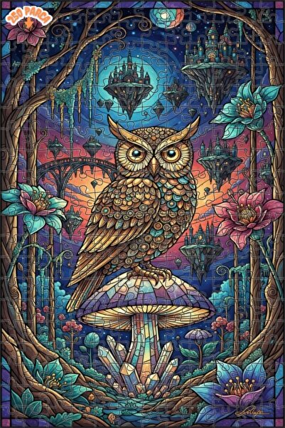 Esranın Dünyası Mysterious Forest Owl Oil Painting Look Double Layer Framed W...